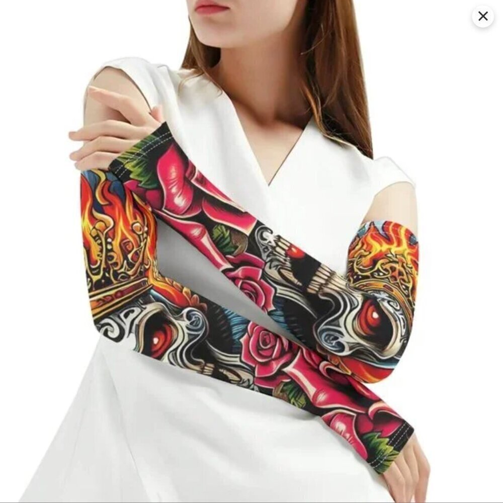 Skull Tattoo Arm Sleeves A Pair Cooling Arm Cover Show Stopper MC Biker Punk DJ